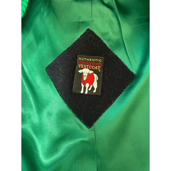 Vintage Authentic MacKintosh Vestcoat Navy Blue Green Button Wool Coat Hooded 14 - Picture 11 of 12